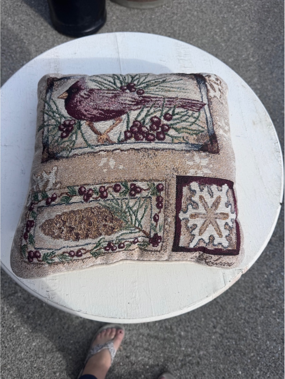 Rustic Cardinal Tapestry Throw Pillow Pinecones Berries Lodge Cabin 16x16